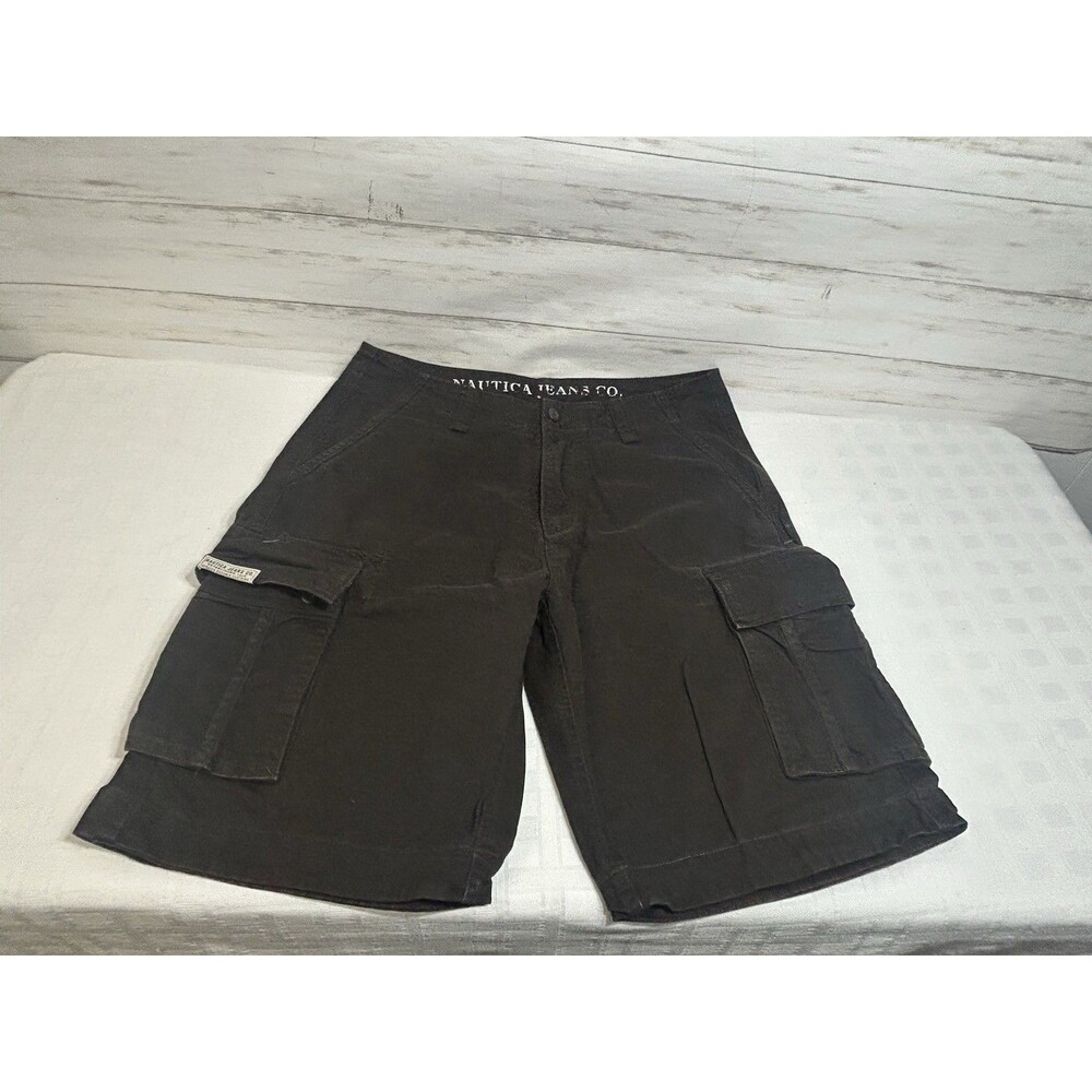 Nautica Jeans Co Heavy Cotton Cargo Shorts Mens 32 Khaki Twill Travel Work Y2K
